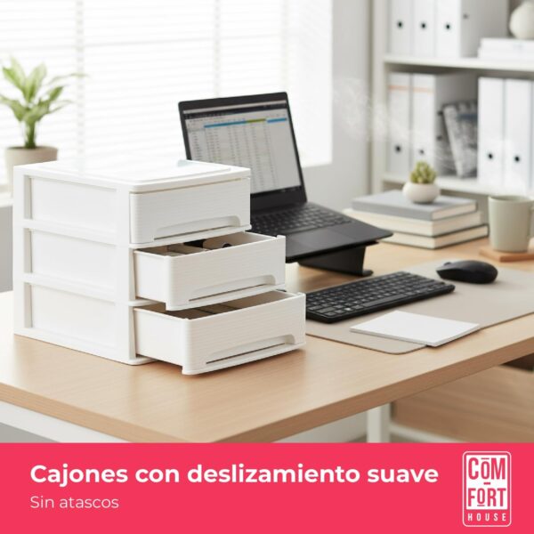 71M8OhEhHJL._AC_SL1500_.jpg COM-FORT HOUSE | Cajonera Apilable de Plástico | Modelo Lineas | Color Blanco| Modelo de 3 Cajones | Cajones de Almacenamiento Modular