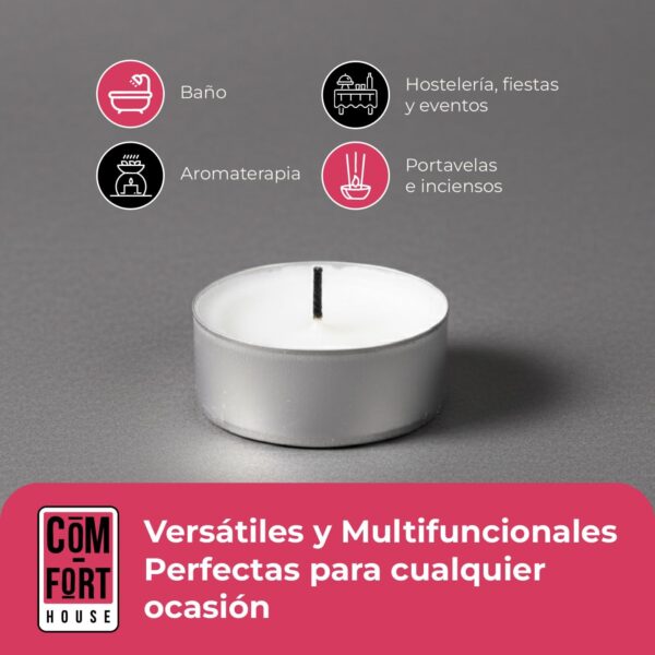 71NAe125-iL._AC_SL1500_.jpg COM-FORT HOUSE- Velas Blancas | Pack velas de 144 Unidades | Velas de Té Calientaplatos | Tealight | 9 Horas de Duración | Velas Decorativas Sin Perfume |