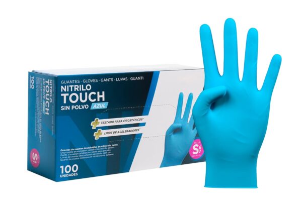 71O2h2W3w8L._SL1500_.jpg COM-FORT HOUSE - Guantes nitrilo desechables - Color Azul- Colección Touch - Guantes de Látex sin Polvo - Disponible en tallas M, 100und