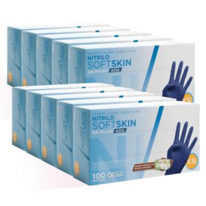 71StzLighQL._SL1500_.jpg COM-FORT HOUSE - Guantes nitrilo desechables - Color Azul- Colección Softskim - Guantes de Látex sin Polvo - Disponible en tallas XS, 1000und