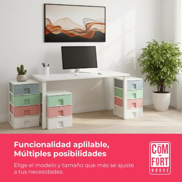 COM-FORT HOUSE | Cajonera Apilable de Plástico | Modelo Multicolor | Color Blanco | Modelo de 4 Cajones | Cajones de Almacenamiento Modular