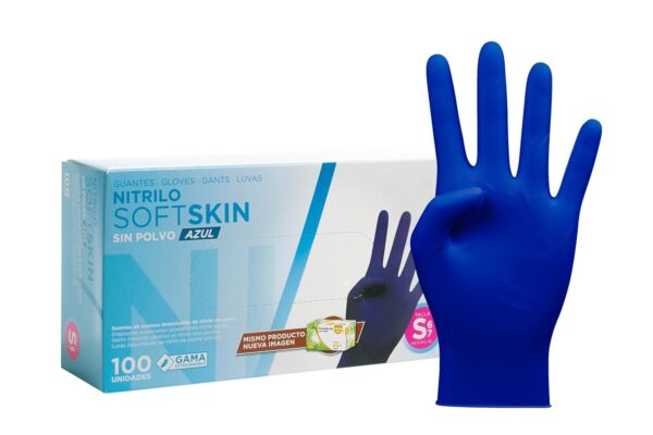 71VQ-BUwVFL._SL1500_.jpg COM-FORT HOUSE - Guantes nitrilo desechables - Color Azul- Colección Softskim - Guantes de Látex sin Polvo - Disponible en tallas S, 100und