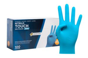 71VvHWKaYVL._SL1500_.jpg COM-FORT HOUSE - Guantes nitrilo desechables - Color Azul- Colección Touch - Guantes de Látex sin Polvo - Disponible en tallas XS, 100 und