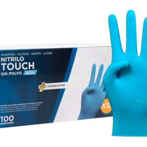 COM-FORT HOUSE - Guantes nitrilo desechables - Color Azul- Colección Touch - Guantes de Látex sin Polvo - Disponible en tallas XS, 100 und
