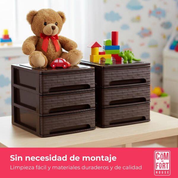 71VyZA4UlAL._AC_SL1500_.jpg COM-FORT HOUSE | Cajonera Apilable de Plástico | Modelo Bambú | Color Wengue| Modelo de 3 Cajones | Cajones de Almacenamiento Modular