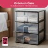 COM-FORT HOUSE | Cajonera Apilable de Plástico | Modelo Transparente | Color Negro | Modelo de 3 Cajones | Cajones de Almacenamiento Modular
