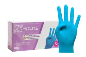 71aaWrnSzzL._SL1500_.jpg COM-FORT HOUSE - Guantes nitrilo desechables - Color Azul- Colección Dermolite - Guantes de Látex sin Polvo - Disponible en tallas S, 100und