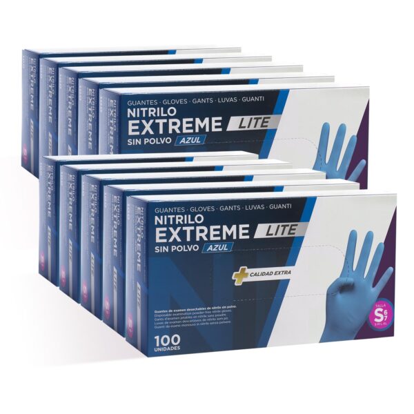 71bMa6g2v0L._SL1500_.jpg COM-FORT HOUSE - Guantes Nitrilo Resistentes - Color Azul- Colección Extreme Lite - Guantes de Látex sin Polvo - Disponible en tallas S, 1000 und