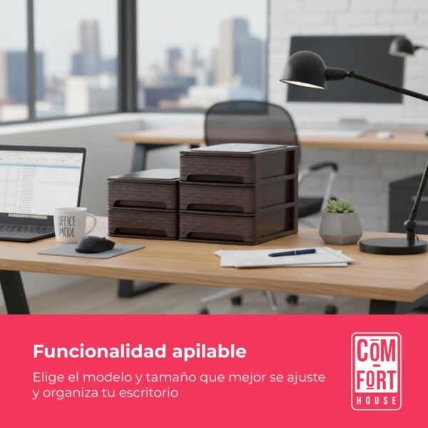 71brOhDsp6L._AC_SL1500_.jpg COM-FORT HOUSE | Cajonera Apilable de Plástico | Modelo Bambu | Color Wengue| Modelo de 2 Cajones | Cajones de Almacenamiento Modular