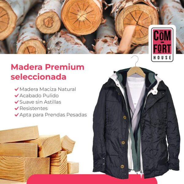 COM-FORT HOUSE | Perchas de Madera | Color Natural | Diseño Elegante | Madera Maciza | Perchas con Garra | para Trajes | Pack de 40 Unidades | Gancho de Acero Inoxidable Giratorio |