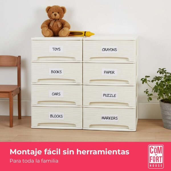 71d6N-3YKL._AC_SL1500_.jpg COM-FORT HOUSE | Cajonera Apilable de Plástico | Modelo Ondas | Color Blanco Roto | Modelo de 4 Cajones | Cajones de Almacenamiento Modular