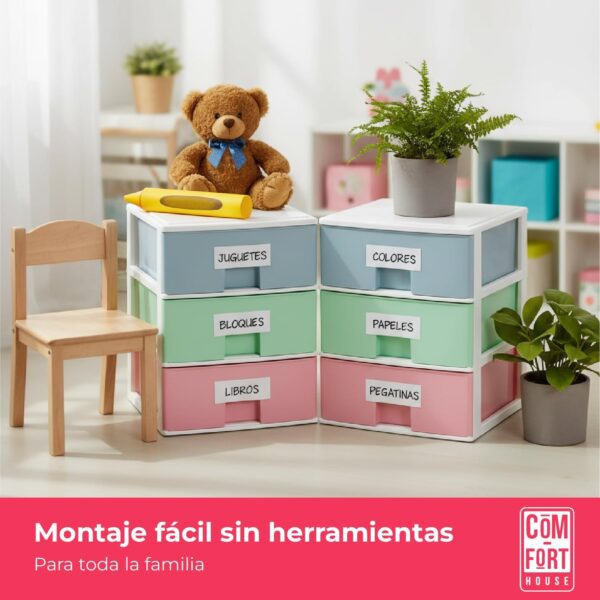 COM-FORT HOUSE | Cajonera Apilable de Plástico | Modelo Multicolor | Color Blanco | Modelo de 3 Cajones | Cajones de Almacenamiento Modular