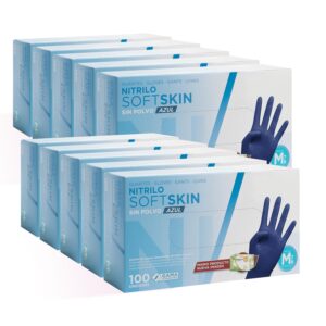 71djBSjE9pL._SL1500_.jpg COM-FORT HOUSE - Guantes nitrilo desechables - Color Azul- Colección Softskim - Guantes de Látex sin Polvo - Disponible en tallas M, 1000und