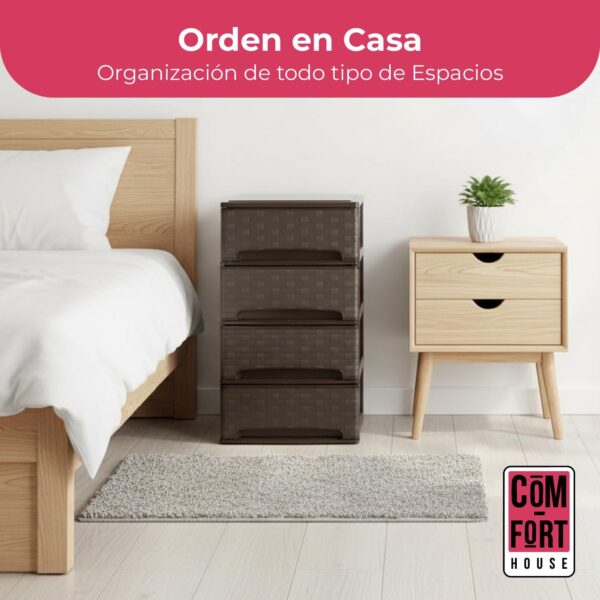 71dqAwF0JsL._AC_SL1500_.jpg COM-FORT HOUSE | Cajonera Apilable de Plástico | Modelo Bambu | Color Wengue | Modelo de 4 Cajones | Cajones de Almacenamiento Modular