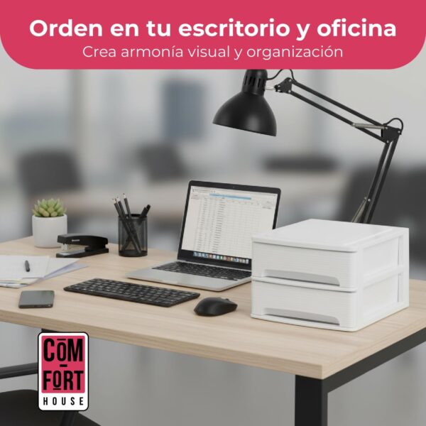 71f22qvdllL._AC_SL1500_.jpg COM-FORT HOUSE | Cajonera Apilable de Plástico | Modelo Lineas | Color Blanco| Modelo de 2 Cajones | Cajones de Almacenamiento Modular