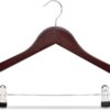 71ffF-ILrnL._AC_SL1500_.jpg COM-FORT HOUSE | Percha de Madera con Pinzas de Metal | Color Nogal | Diseño Elegante | Gancho de Acero Inoxidable Giratorio | Pack de 12 Unidades de 45cm | Muescas para Tirantes |