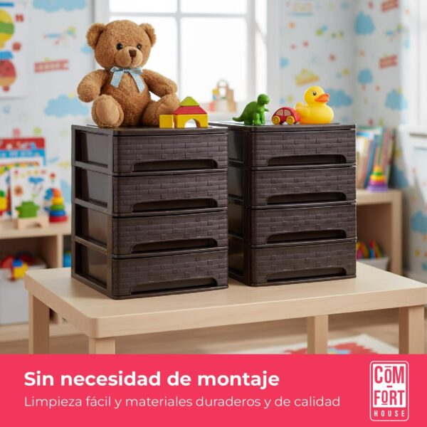 71fpyfAGJWL._AC_SL1500_.jpg COM-FORT HOUSE | Cajonera Apilable de Plástico | Modelo Bambú | Color Wengue | Modelo de 4 Cajones | Cajones de Almacenamiento Modular