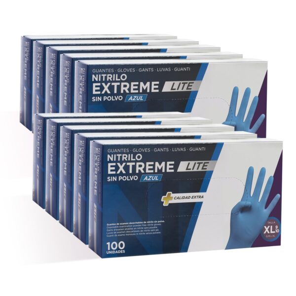 71hr-Q9lQ2L._SL1500_.jpg COM-FORT HOUSE - Guantes Nitrilo Resistentes - Color Azul- Colección Extreme Lite - Guantes de Látex sin Polvo - Disponible en tallas XL, 1000und