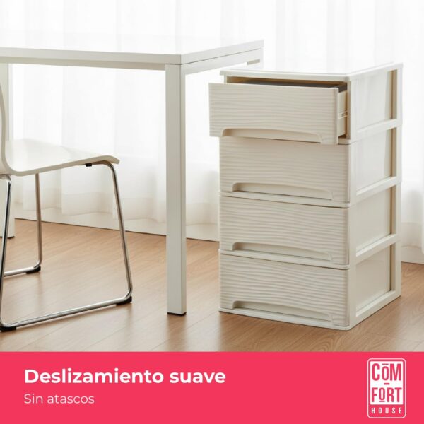 71jSP8-8RzL._AC_SL1500_.jpg COM-FORT HOUSE | Cajonera Apilable de Plástico | Modelo Ondas | Color Blanco Roto | Modelo de 4 Cajones | Cajones de Almacenamiento Modular