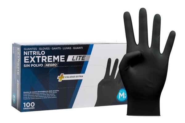 71kxd8OWpfL._SL1500_.jpg COM-FORT HOUSE - Guantes Nitrilo Resistentes - Color Negro- Colección Extreme Lite - Guantes de Látex sin Polvo - Disponible en tallas M, 100 und
