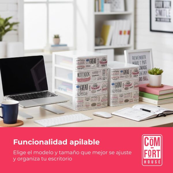 71l-iW1vCiL._AC_SL1500_.jpg COM-FORT HOUSE | Cajonera Apilable de Plástico | Modelo Textos | Color Blanco| Modelo de 4 Cajones | Cajones de Almacenamiento Modular