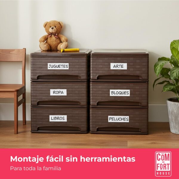 71lTaRmFLqL._AC_SL1500_.jpg COM-FORT HOUSE | Cajonera Apilable de Plástico | Modelo Bambu | Color Wengue | Modelo de 3 Cajones | Cajones de Almacenamiento Modular