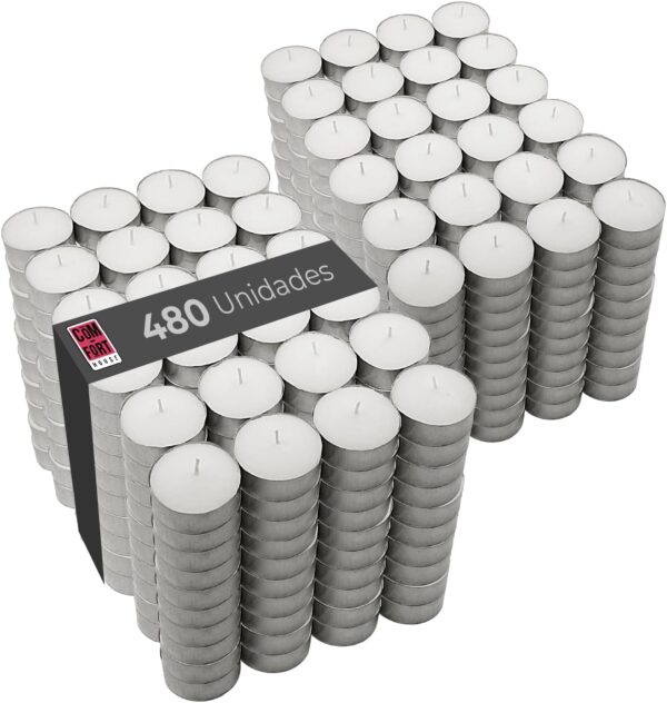 71nWGkc7BpL._AC_SL1500_.jpg COM-FORT HOUSE- Velas Blancas | Pack velas de 480 Unidades | Velas de Té Calientaplatos | Tealight | 9 Horas de Duración | Velas Decorativas Sin Perfume |