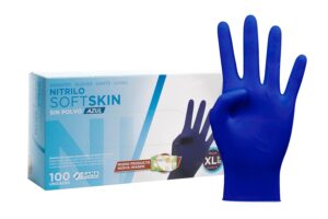 71oSWRSEwJL._SL1500_.jpg COM-FORT HOUSE - Guantes nitrilo desechables - Color Azul- Colección Softskim - Guantes de Látex sin Polvo - Disponible en tallas XL100und
