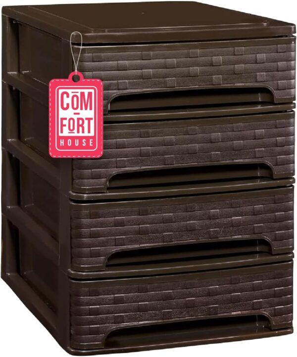 71oyHl5yHwL._AC_SL1500_.jpg COM-FORT HOUSE | Cajonera Apilable de Plástico | Modelo Bambú | Color Wengue | Modelo de 4 Cajones | Cajones de Almacenamiento Modular