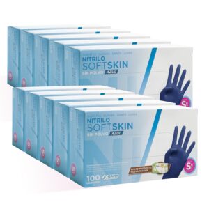 71pJOVteFkL._SL1500_.jpg COM-FORT HOUSE - Guantes nitrilo desechables - Color Azul- Colección Softskim - Guantes de Látex sin Polvo - Disponible en tallas S, 1000und