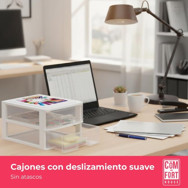 COM-FORT HOUSE | Cajonera Apilable de Plástico | Modelo Transparente | Color Blanco | Modelo de 2 Cajones | Cajones de Almacenamiento Modular