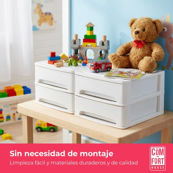 71qBhTF4cYL._AC_SL1500_.jpg COM-FORT HOUSE | Cajonera Apilable de Plástico | Modelo Lineas | Color Blanco| Modelo de 2 Cajones | Cajones de Almacenamiento Modular