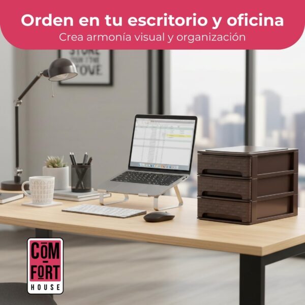 71r5lfxdPNL._AC_SL1500_.jpg COM-FORT HOUSE | Cajonera Apilable de Plástico | Modelo Bambú | Color Wengue| Modelo de 3 Cajones | Cajones de Almacenamiento Modular