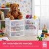 COM-FORT HOUSE | Cajonera Apilable de Plástico | Modelo Transparente | Color Blanco | Modelo de 3 Cajones | Cajones de Almacenamiento Modular