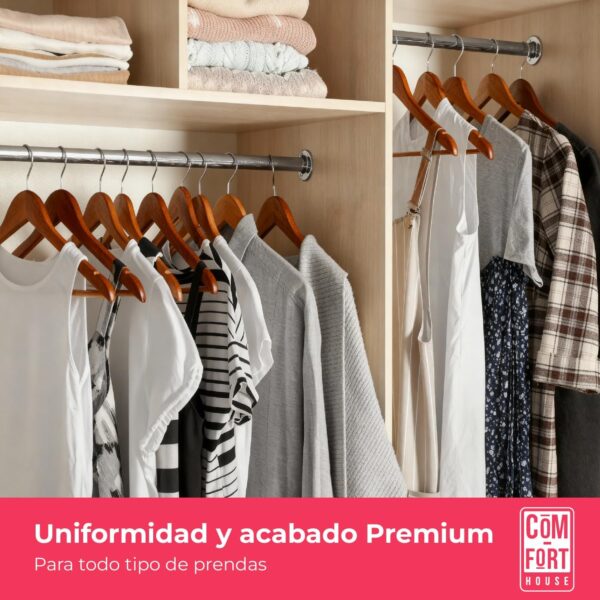 Pack de 10 Perchas de Madera Maciza Nogal con Gancho Giratorio 360° y Muescas Antideslizantes - con Barra para Pantalones - Alta Resistencia