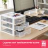 COM-FORT HOUSE | Cajonera Apilable de Plástico | Modelo Transparente | Color Blanco | Modelo de 3 Cajones | Cajones de Almacenamiento Modular