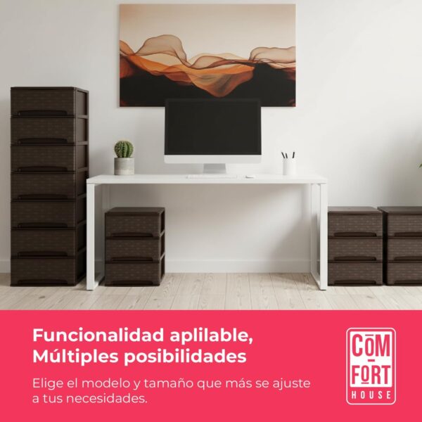 71ueTCvMILL._AC_SL1500_.jpg COM-FORT HOUSE | Cajonera Apilable de Plástico | Modelo Bambu | Color Wengue | Modelo de 3 Cajones | Cajones de Almacenamiento Modular