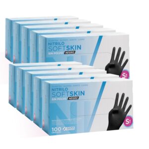 71urY-UL2kL._SL1500_.jpg COM-FORT HOUSE - Guantes nitrilo desechables - Color Negro- Colección Softskim - Guantes de Látex sin Polvo - Disponible en tallas S,1000und