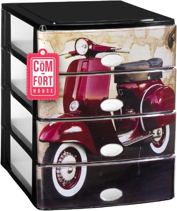 71vGhrA3ovL._AC_SL1500_.jpg COM-FORT HOUSE | Cajonera Apilable de Plástico | Modelo Moto | Color Negro| Modelo de 4 Cajones | Cajones de Almacenamiento Modular