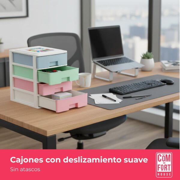 COM-FORT HOUSE | Cajonera Apilable de Plástico | Modelo Multicolor | Color Blanco | Modelo de 4 Cajones | Cajones de Almacenamiento Modular