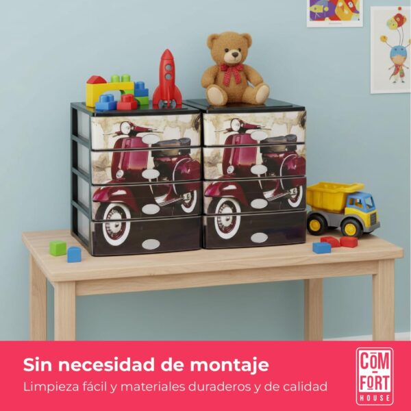 71xQl4iw7L._AC_SL1500_.jpg COM-FORT HOUSE | Cajonera Apilable de Plástico | Modelo Moto | Color Negro| Modelo de 4 Cajones | Cajones de Almacenamiento Modular