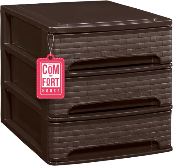 71zB5h076kL._AC_SL1500_.jpg COM-FORT HOUSE | Cajonera Apilable de Plástico | Modelo Bambú | Color Wengue| Modelo de 3 Cajones | Cajones de Almacenamiento Modular