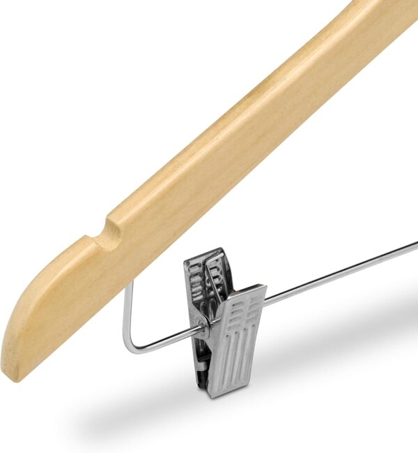 COM-FORT HOUSE | Percha de Madera Maciza | Color Blanco, Natural | Percha de Madera Maciza con Pinzas | Gancho Giratorio | Ideal para Faldas Pantalones y Vaqueros