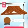 Pack de 10 Perchas de Madera Maciza Nogal con Gancho Giratorio 360° y Muescas Antideslizantes - con Barra para Pantalones - Alta Resistencia