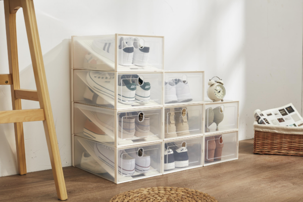 Caja para Zapatos Transparente | Cajas Organizadoras | Almacenamiento de Zapatos Plegables y Apilables | Mueble Zapatero | Cajas Almacenaje Plástico Con Separador |